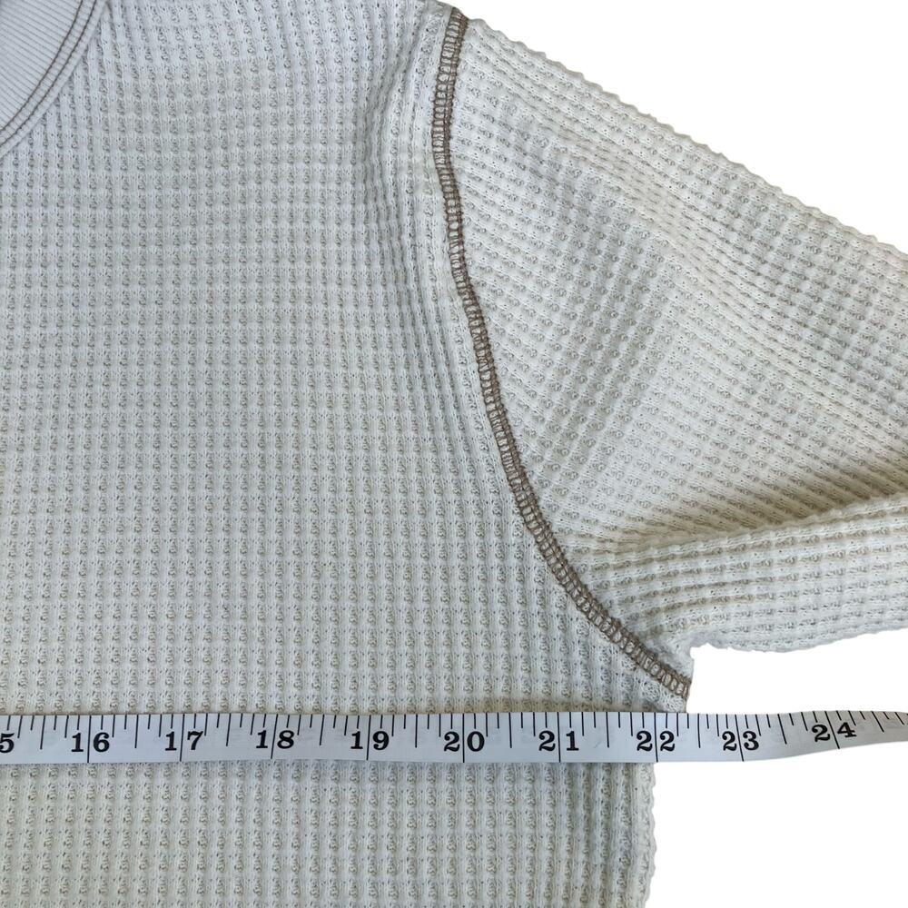 Madewell Sz M Boxy Cropped Waffle Knit Split Neck Long Sleeve Tee Antique Cream - Picture 12 of 16